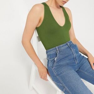Out from under deep cut v neck ribbed green body suit